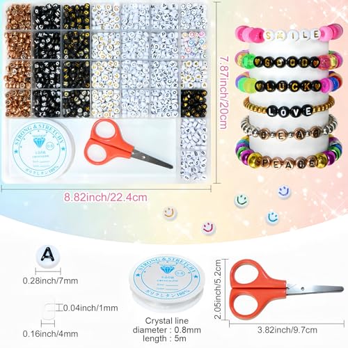 Looconi Amaney 1500 Pieces 6 Colors 4x7mm Round Acrylic Alphabet Letter Beads A-Z Mixed and Crystal Line for Jewelry Making - Image 3