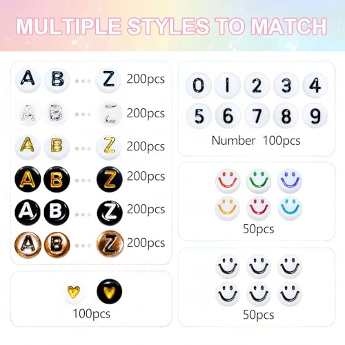 Looconi Amaney 1500 Pieces 6 Colors 4x7mm Round Acrylic Alphabet Letter Beads A-Z Mixed and Crystal Line for Jewelry Making - Image 2
