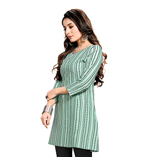 Shiv Textiles Rayon Fabric Printed Round Neck Short Kurtis for Women Top Dresses Kurti for Ladies & Girls Kurtis (Pista_2XL) - Image 3
