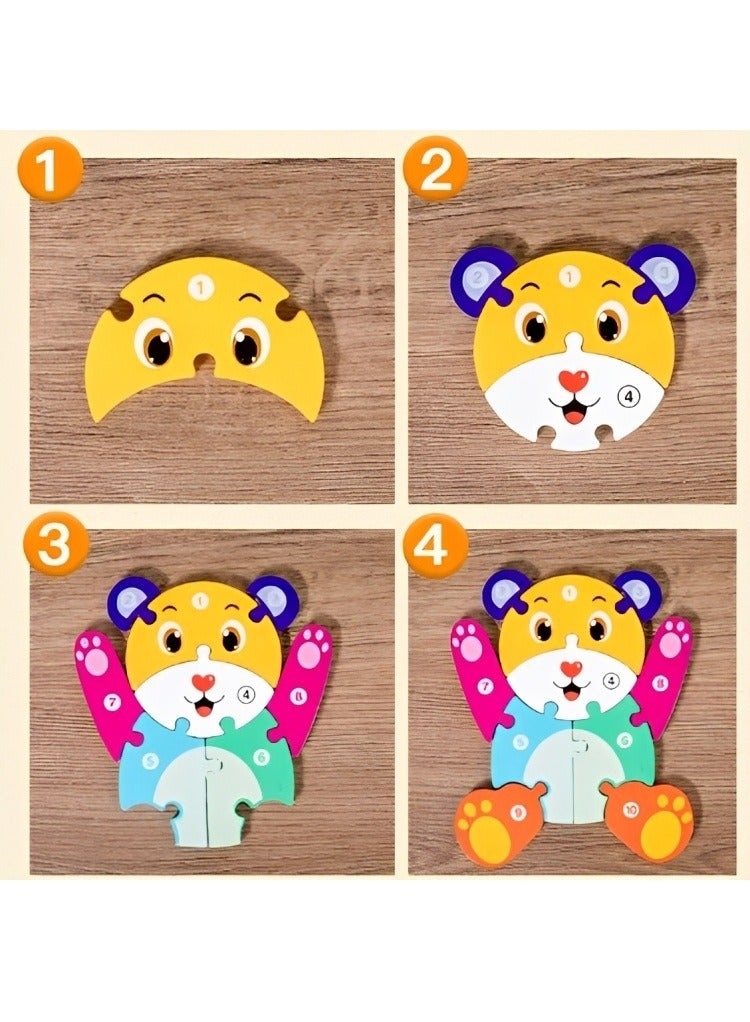 Wooden 3D Puzzles, Colored Animal Style, Teacher Parents Early Learning Support Tools, Attractive Colors and Patterns, Montessori  Motor Skill Development Toys, Ideal Kids Gift (Rabbit Shape) - Image 3