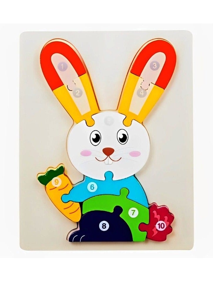 Wooden 3D Puzzles, Colored Animal Style, Teacher Parents Early Learning Support Tools, Attractive Colors and Patterns, Montessori  Motor Skill Development Toys, Ideal Kids Gift (Rabbit Shape) - Image 1
