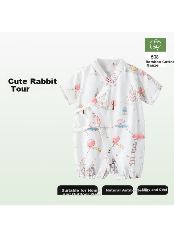 Beptides Beipesi Baby Summer Romper Short Sleeve Bamboo Cotton Gauze Newborn Infant Baby Bodysuit Crawling Suit Pajamas - Image 1