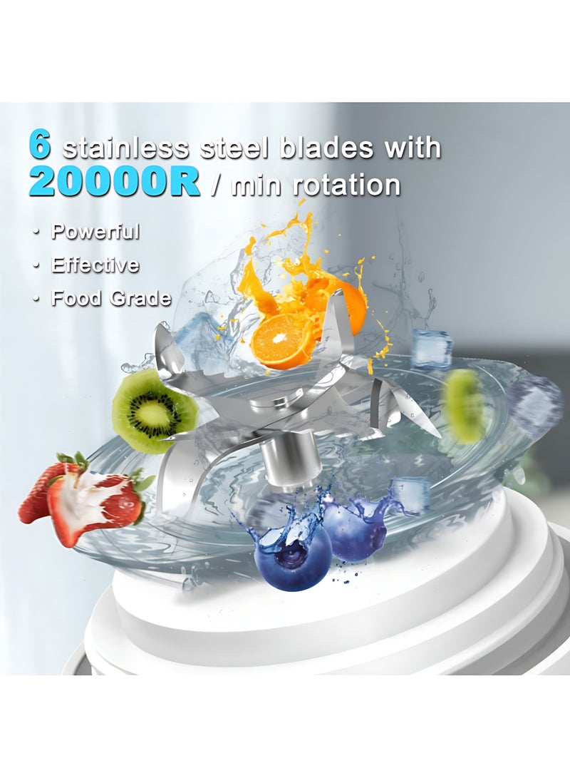 منقِّل محمّس عصير شخصي | زجاجة خلط عصير كهربائية بسعة 600 مللي لتر، 6 شفرات | غطاء للسفر | قابلة للإعادة الشحن بمنفذ USB-C | كوب خلط صغير صغير للمنزل، المكتب، الجيم | 1 قطعة (أبيض) - view 5