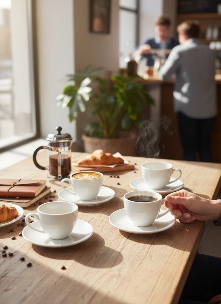 REEM 12-Piece Porcelain Coffee Cup & Saucer Set 100ML White, Set for 6 People - Image 2