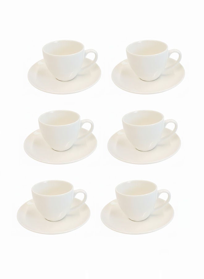 REEM 12-Piece Porcelain Coffee Cup & Saucer Set 100ML White, Set for 6 People - Image 1