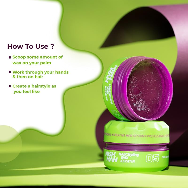 Nishman Hair Styling Hair Wax Keratin Gloss Finish  Water Soluble  Shine Hair Style  ReStylable Wax for Men 100g100ml - Image 5
