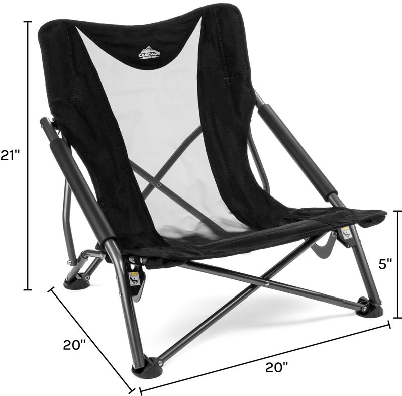 Cascade Mountain Tech Camping Chair - Low Profile Folding Chair for Camping, Beach, Picnic, Barbeques, Sporting Event with Carry Bag , Black - Image 2