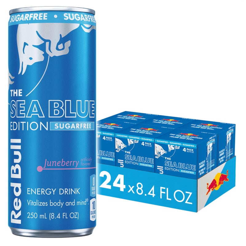 Red Bull Sea Blue Edition Sugar-Free Energy Drink, Juneberry, with 80mg Caffeine plus Taurine & B Vitamins, 8.4 Fl Oz, Pack of 24 Cans (6 packs of 4) - Image 1