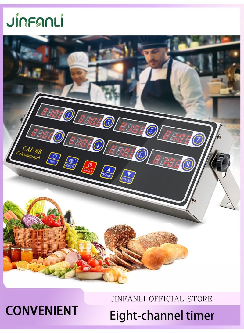 JINFANLI 8 Channel Kitchen Timer, Digital Kitchen Timers, Commercial Kitchen Timers, Manual Big Large Timer, Professional Restaurant Timers, Loud Alarm Cooking Reminder for Food Truck, Fryer, Bakery, Coffee，Room Dexoration - Image 1
