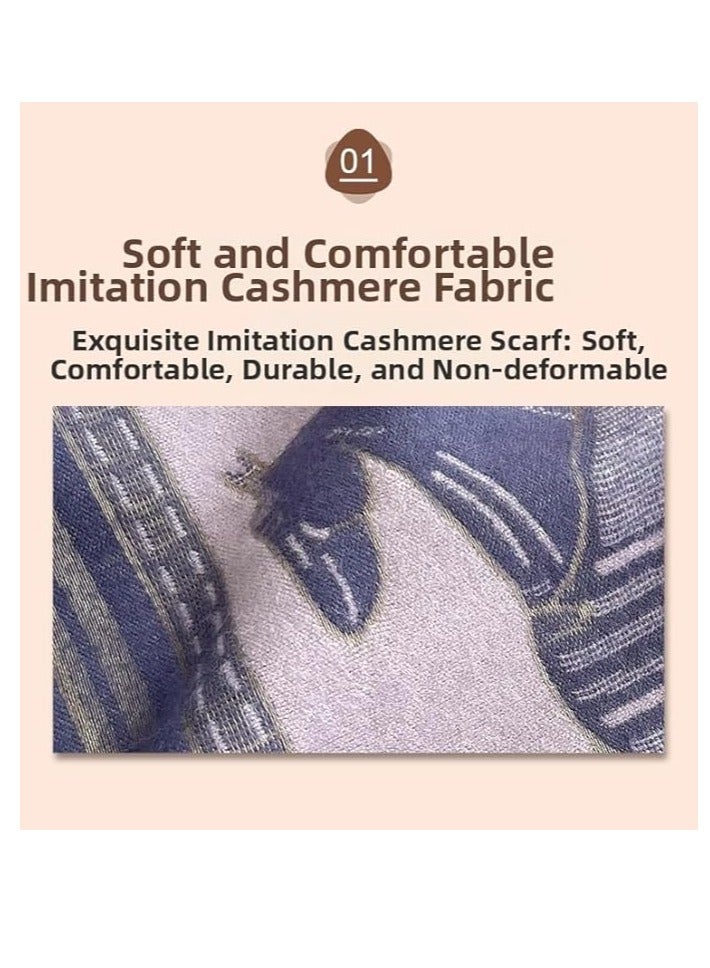 Women's Winter Pashmina Cashmere Vintage Horse Reversible Scarf with Tassel – Stylish and Warm Versatile Long Shawl - Image 4