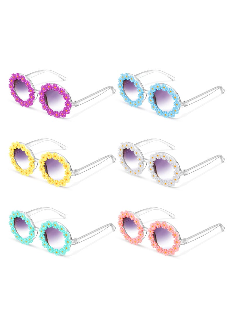 Zikra Daisy Sunglasses Round Retro Sunflower Sunglasses Disco Funny Sunglasses for Girl Flower Shape Festival Sunglasses for Boys and Girls 6 Pairs - Image 1
