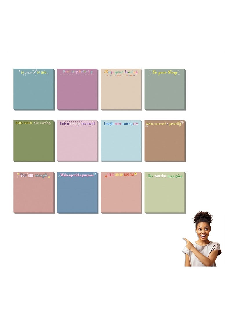 KASTWAVE Inspirational Sticky Notes, 12 Pieces 50 Sheets Each Inspirational Memo Pads Set, Extra sticky notes for Note Taking, Reminders, Self Stick Pads Sticky Notes Cute Paper Stationery for Office - Image 1