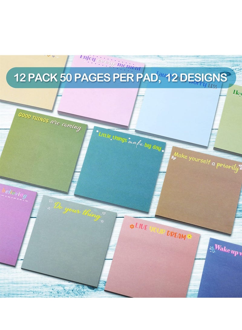 KASTWAVE Inspirational Sticky Notes, 12 Pieces 50 Sheets Each Inspirational Memo Pads Set, Extra sticky notes for Note Taking, Reminders, Self Stick Pads Sticky Notes Cute Paper Stationery for Office - Image 2
