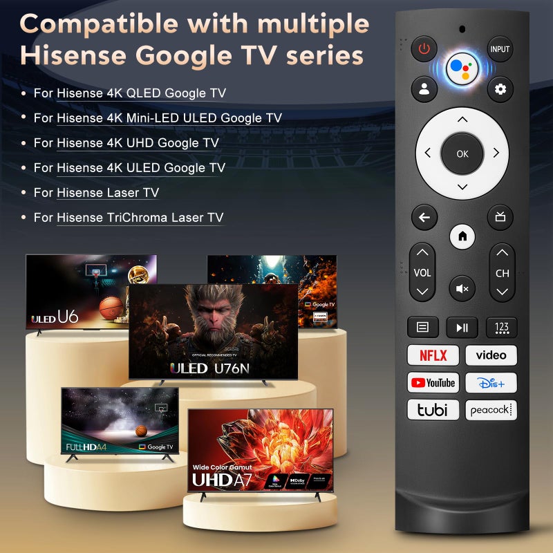Angrox Voice Remote Control Replacement for Hisense Smart Google TVï¼ŒCompatible with Hisense QLED UHD Mini-LED ULED Google TVs - Image 2