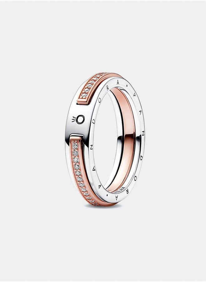 PANDORA - Signature Two-tone Logo & Pavé Ring - Image 1