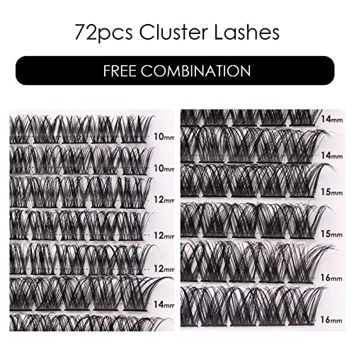 Magnetic SL Cluster Lashes 72 Individual Lashes Clusters Eyelash Extensions False Eyelashes DIY Lash Extension Kit Reusable False Eyelashes Natural Look Mix 10-16mm C D-Curl-DM01 - Image 2