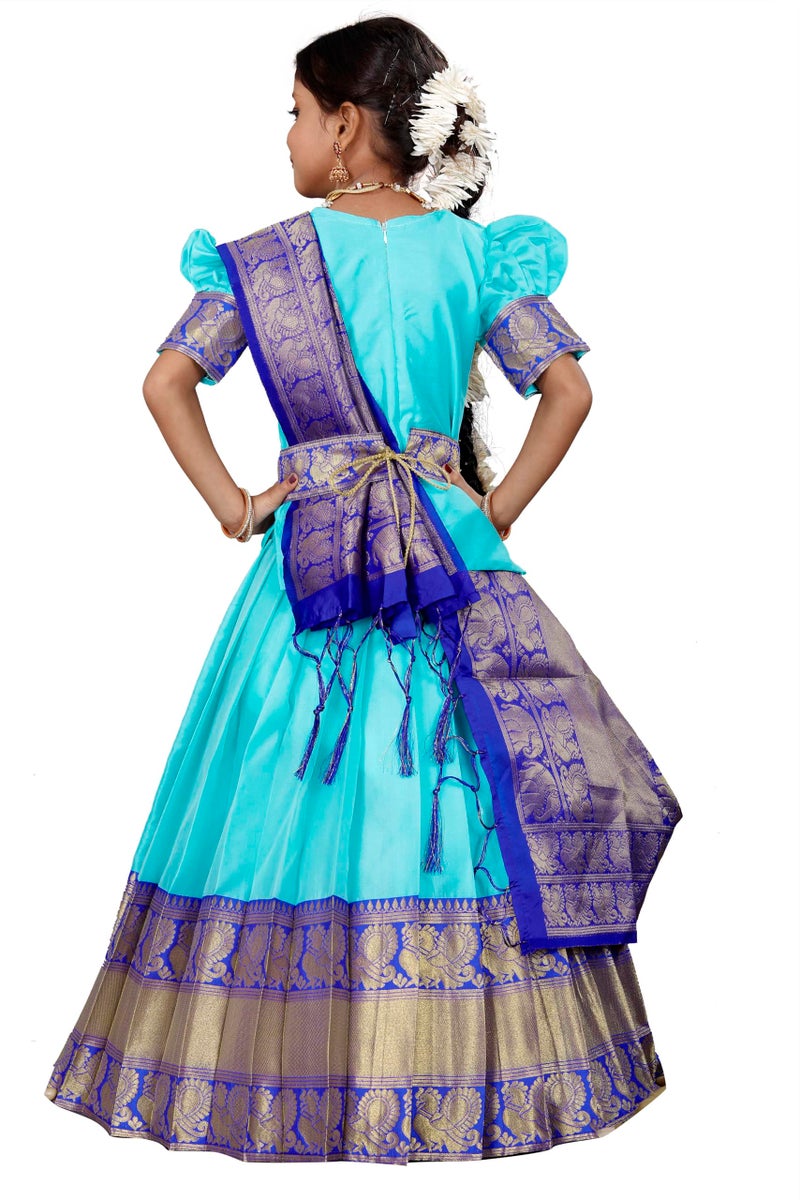 Fabcartz South Indian Traditional Kid Unstitched Half Saree for Girls – Elegant & Colorful Outfit for Special Occasions - Image 2