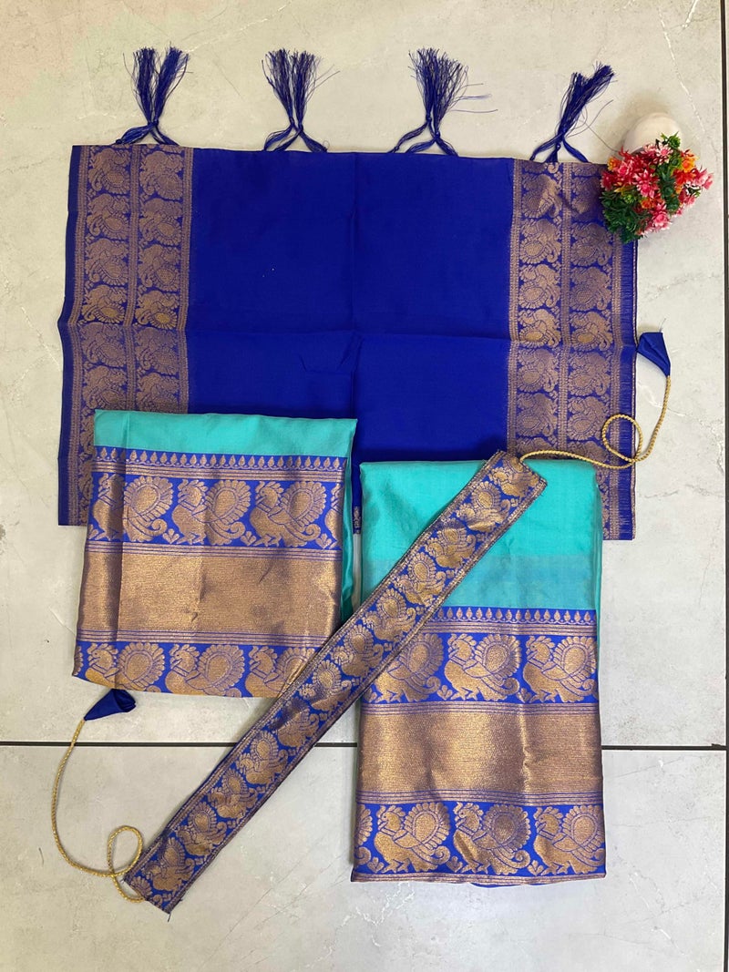 Fabcartz South Indian Traditional Kid Unstitched Half Saree for Girls – Elegant & Colorful Outfit for Special Occasions - Image 5