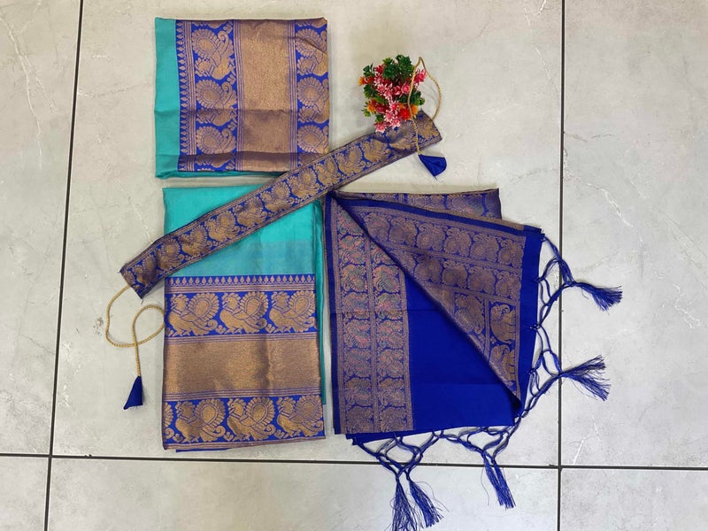 Fabcartz South Indian Traditional Kid Unstitched Half Saree for Girls – Elegant & Colorful Outfit for Special Occasions - Image 4