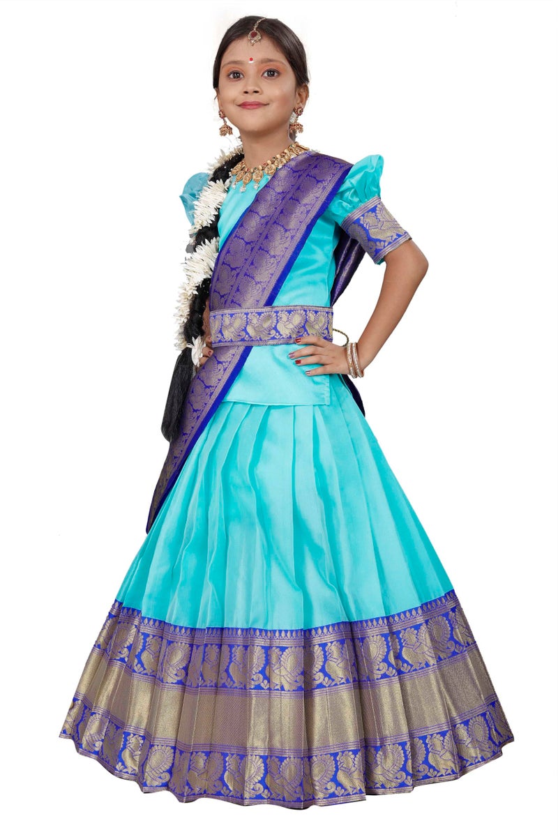 Fabcartz South Indian Traditional Kid Unstitched Half Saree for Girls – Elegant & Colorful Outfit for Special Occasions - Image 1
