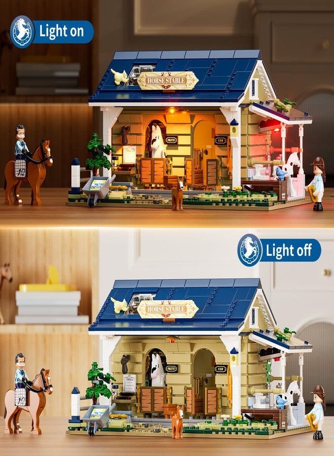 FUNWHOLE Farm Horse-Stable Lighting-Building-Bricks Set - Farm Life Horse Animals Cabin Collection LED Light Cottage Model Display Set 973 Pcs for Adults and Teen - Image 2