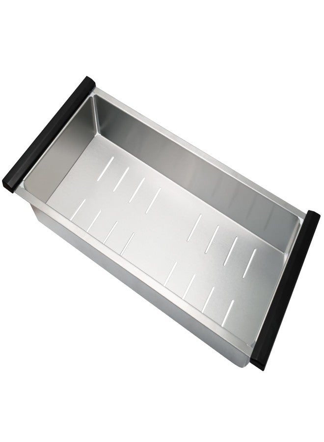 SANYCASA Stainless Steel Colander for Workstation Kitchen Sink, 304 Heavy Duty Strainer Basket, Large Capacity Kitchen Sink Drainer for Pasta, Fruits & Vegetables, 17" x 8" x 3" - Image 1
