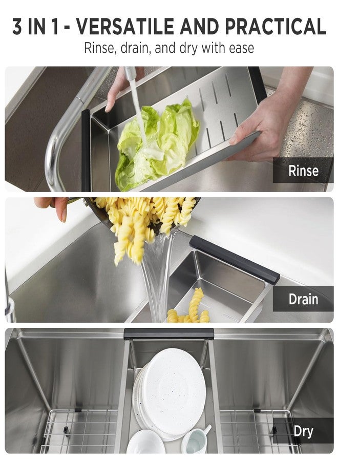 SANYCASA Stainless Steel Colander for Workstation Kitchen Sink, 304 Heavy Duty Strainer Basket, Large Capacity Kitchen Sink Drainer for Pasta, Fruits & Vegetables, 17" x 8" x 3" - Image 4