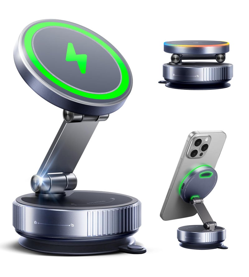 avedio links Magnetic Phone Charging Holder Mount for Magsafe Car Mount Charger, 15W Fast Charger Wireless [108+LBS Suction & 3800gf Magnetic], 360Â° Vacuum Magnetic Phone Holder for iPhone 17 Pro Max Air 16-12 - Image 1