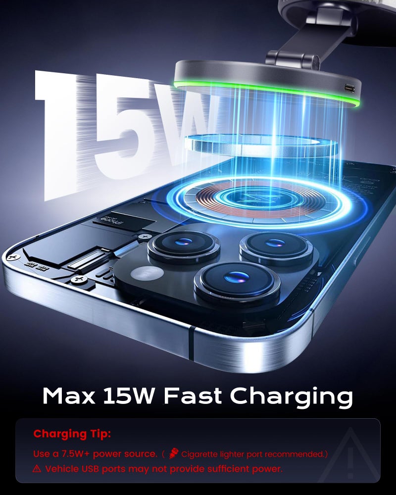 avedio links Magnetic Phone Charging Holder Mount for Magsafe Car Mount Charger, 15W Fast Charger Wireless [108+LBS Suction & 3800gf Magnetic], 360Â° Vacuum Magnetic Phone Holder for iPhone 17 Pro Max Air 16-12 - Image 2