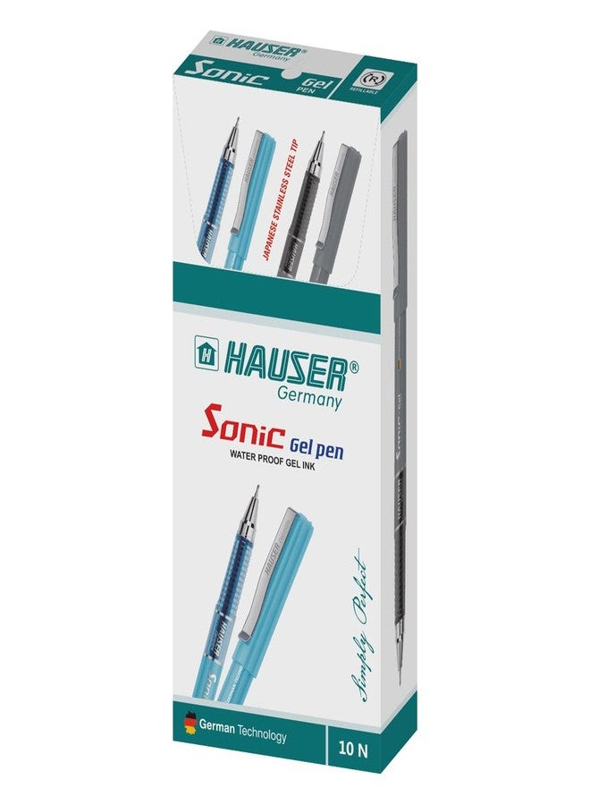 Hauser Sonic Gel Pen Box | Attractive Foiled Body | Stylish Metal Clip | Refillable & Waterproof Gel Ink | German Technology For Smooth & Effortless Writing | Blue Ink, Set Of 10 X 5 Pack - Image 4