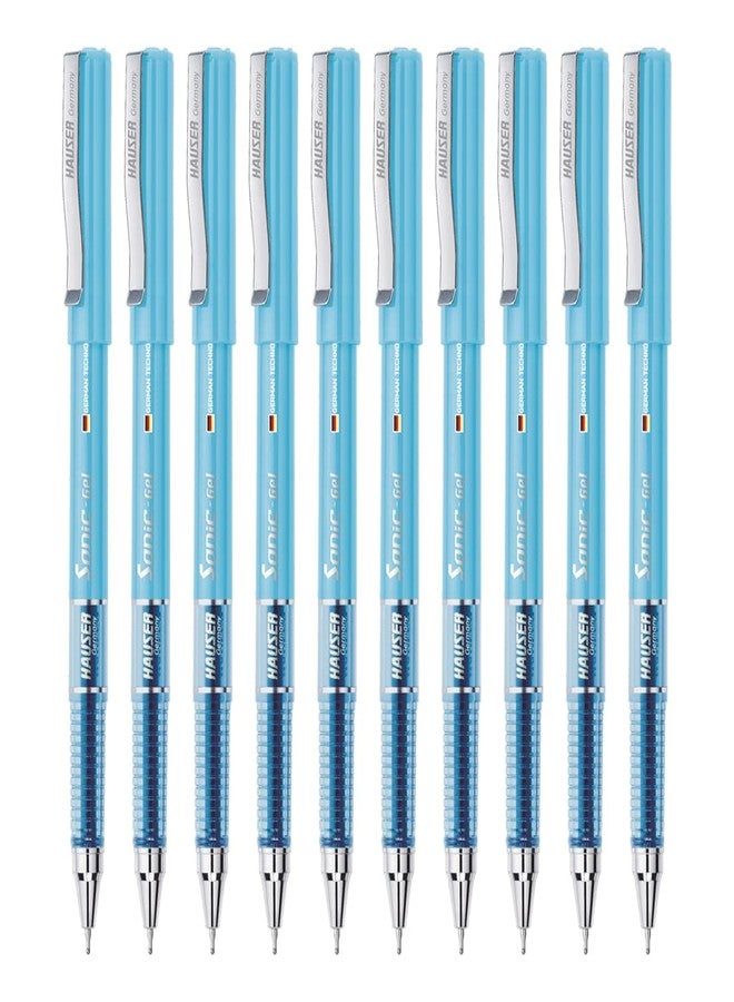 Hauser Sonic Gel Pen Box | Attractive Foiled Body | Stylish Metal Clip | Refillable & Waterproof Gel Ink | German Technology For Smooth & Effortless Writing | Blue Ink, Set Of 10 X 5 Pack - Image 1