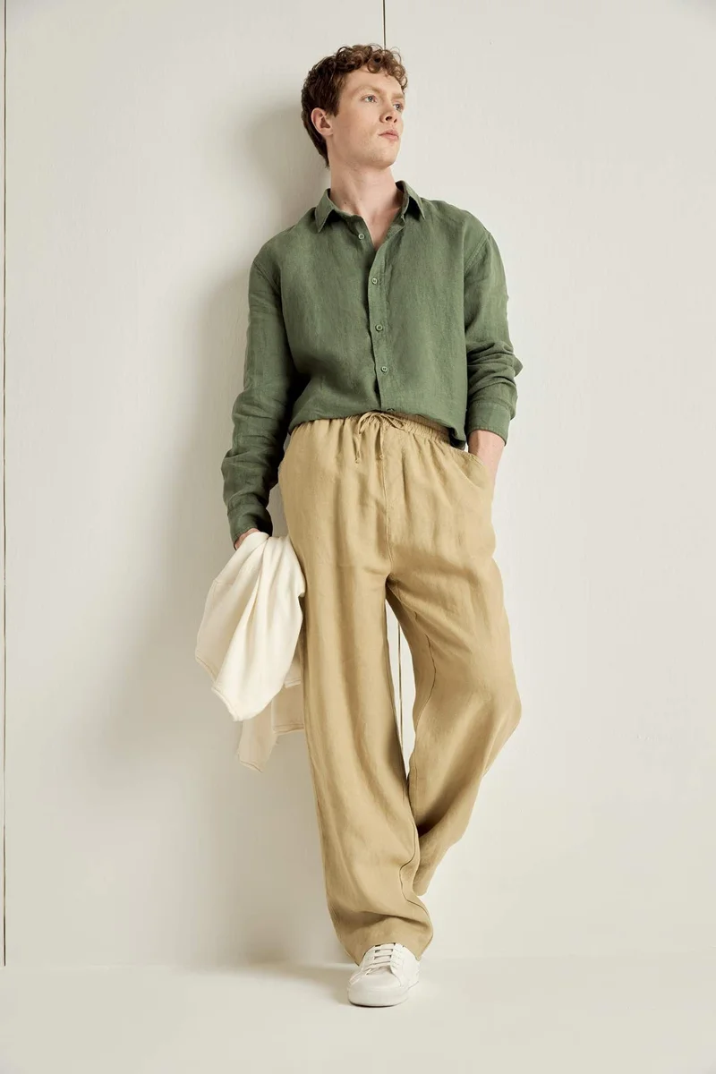 ديفاكتو Relax Fit Polo Collar Woven Long Sleeve Shirt