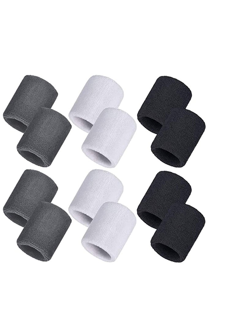 Excefore Absorbent Sweat Bands, 12 Pack Unisex wristbands Sports Cotton Wrist Brace Provide Support for Weak Wrist, Wrist Sprains for Men and Women, Tennis, Running, Gym, Out Sport Black, White, Gray - Image 1