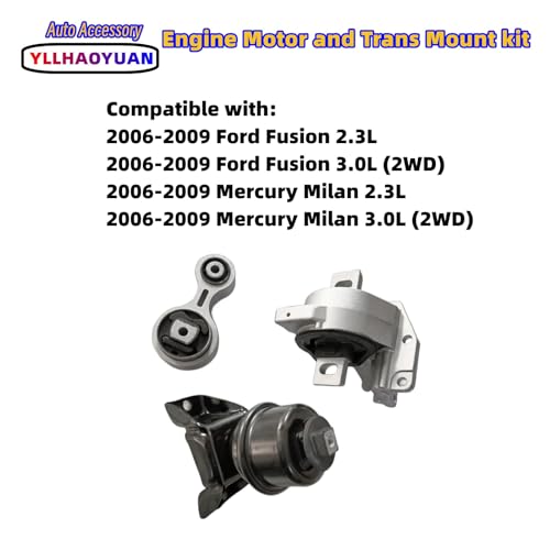 Yllhaoyuan Engine Motor Mount Set 3Pcs Compatible with 2006 2007 2008 2009 Fo-rd Fusion 2.3L/3.0L Mercury Milan A5473 A5381 A5474 - Image 2