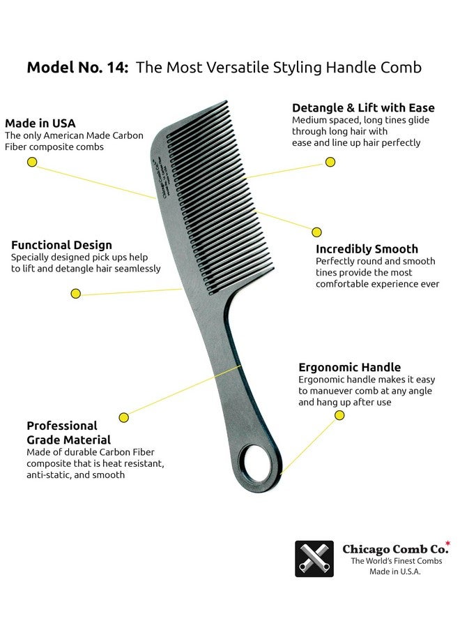 Chicago Comb Model 14 Carbon Fiber Made In Usa Antistatic Detangling Styling & Shower Comb 8.4 Inches (21 Cm) Long - Image 5