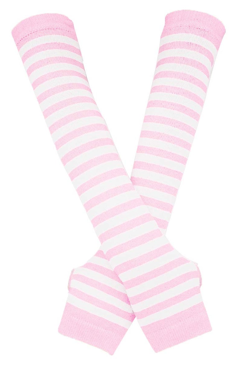 Bienvenu Punk Gothic Rock Long Arm Warmer Fingerless Gloves,PinkWhite - Image 1