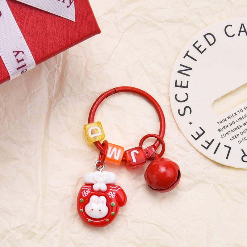 Cartoon Christmas Theme Hanging for Students Food and Play Keychain Cute Pendant Bag Accessories Couple Gifts for Best Friends Gloves#With bell