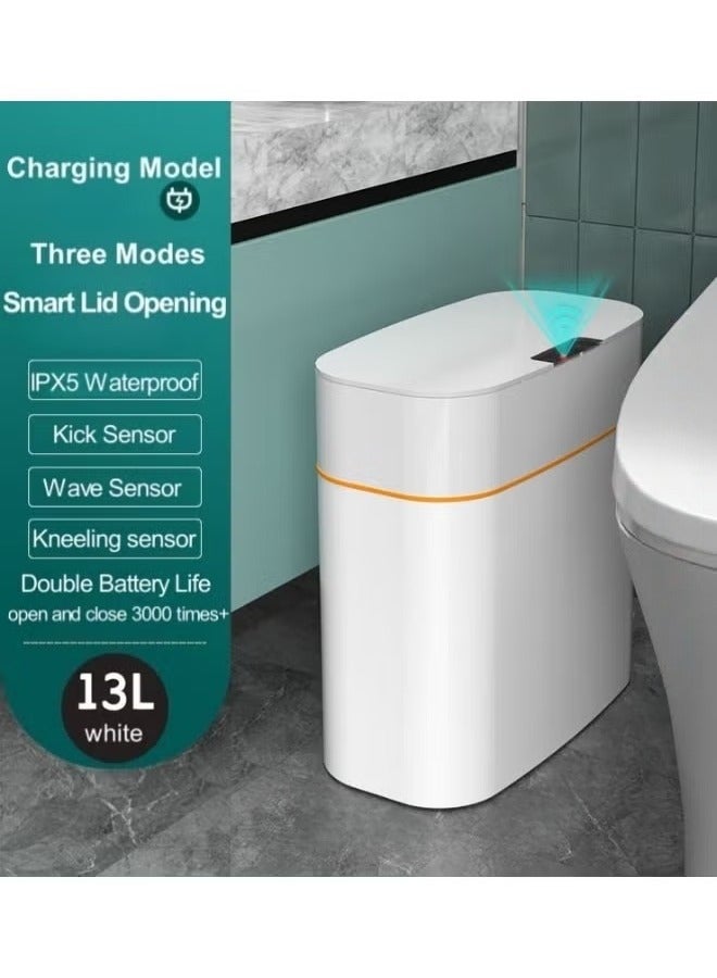13L Smart Sensor Trash Can With Wave Sensor, Kick Sensor, Kneeling Sensor, Automatic Opening, IPX5 Waterproof, Suitable ForBathroom, Living room, Kitchen, Bedroom 26*15*24cm - Image 1