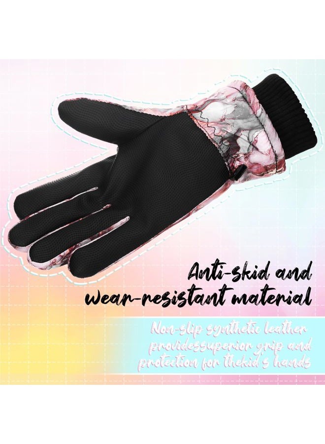 Bencailor 3 Pairs Kids Winter Gloves Waterproof Snow Ski Gloves Warm Windproof Adjustable Mittens for Boy Girl Outdoor(10-15 Years,Red Green, Pink, Blue Green) - Image 5
