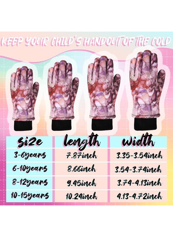Bencailor 3 Pairs Kids Winter Gloves Waterproof Snow Ski Gloves Warm Windproof Adjustable Mittens for Boy Girl Outdoor(10-15 Years,Red Green, Pink, Blue Green) - Image 4