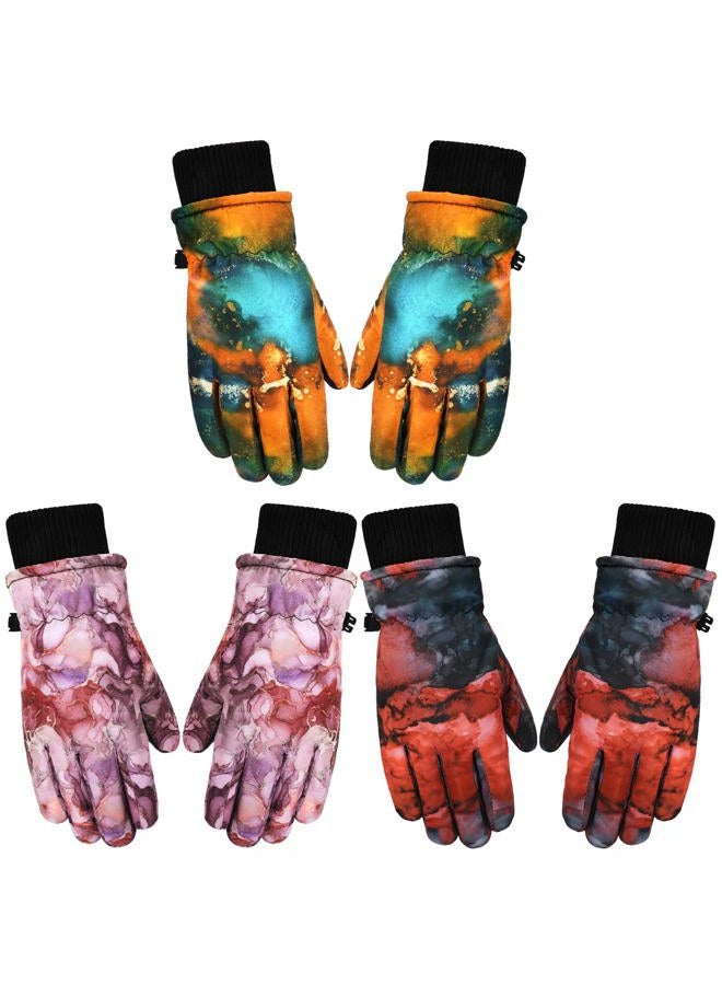 Bencailor 3 Pairs Kids Winter Gloves Waterproof Snow Ski Gloves Warm Windproof Adjustable Mittens for Boy Girl Outdoor(10-15 Years,Red Green, Pink, Blue Green) - Image 1