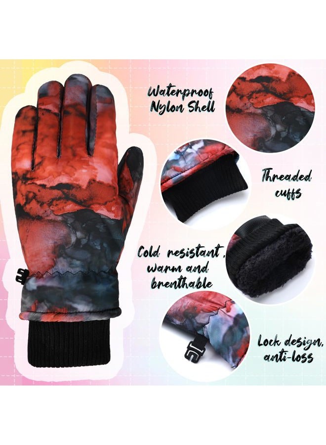 Bencailor 3 Pairs Kids Winter Gloves Waterproof Snow Ski Gloves Warm Windproof Adjustable Mittens for Boy Girl Outdoor(10-15 Years,Red Green, Pink, Blue Green) - Image 2