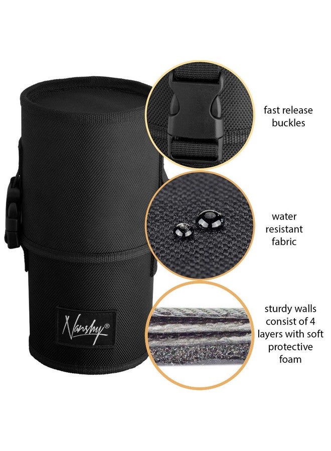 Nanshy Nanshy Travel Makeup Brush Holder with Lid - Large, Stand Up Makeup Brush Case for MUA - 2-in-1 Durable Makeup Brush Organizer Bag & 2 Brush Cups - Brushes Not Included - Black - 9 x 4 x 4 Inches - Image 4