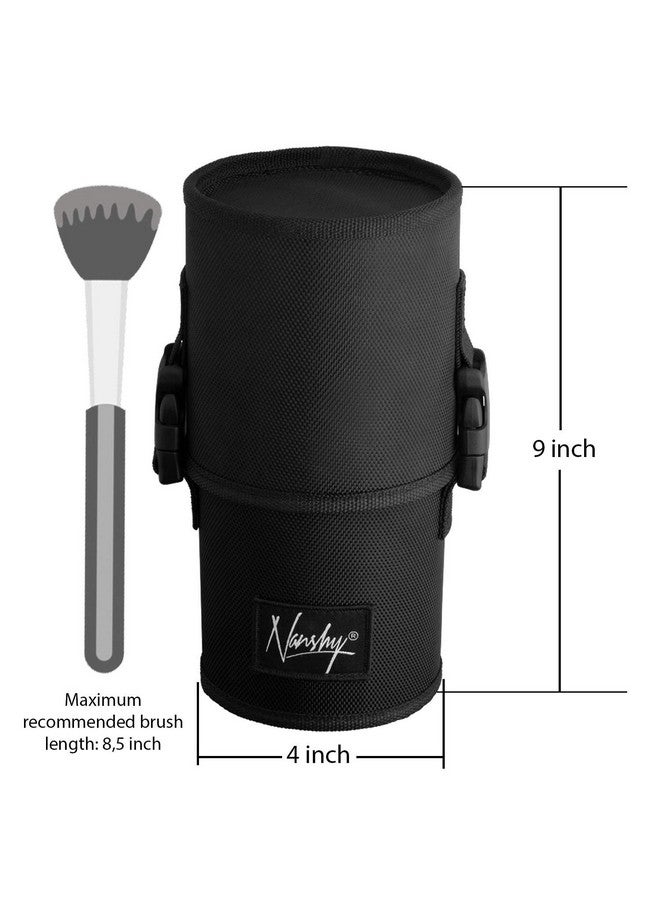 Nanshy Nanshy Travel Makeup Brush Holder with Lid - Large, Stand Up Makeup Brush Case for MUA - 2-in-1 Durable Makeup Brush Organizer Bag & 2 Brush Cups - Brushes Not Included - Black - 9 x 4 x 4 Inches - Image 2
