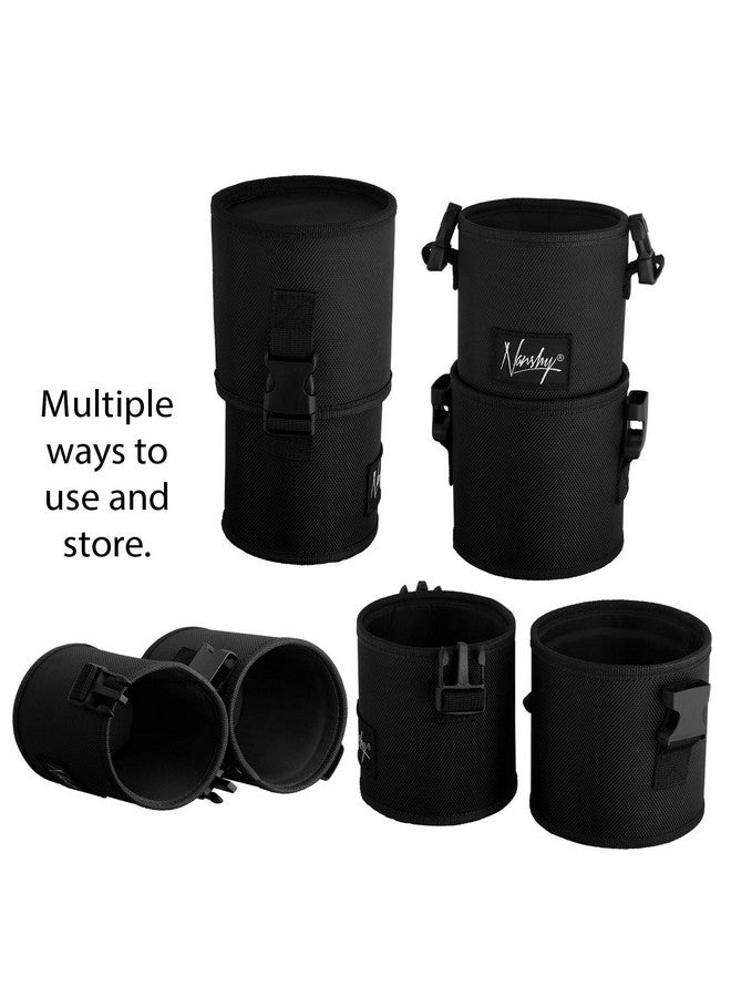Nanshy Nanshy Travel Makeup Brush Holder with Lid - Large, Stand Up Makeup Brush Case for MUA - 2-in-1 Durable Makeup Brush Organizer Bag & 2 Brush Cups - Brushes Not Included - Black - 9 x 4 x 4 Inches - Image 3