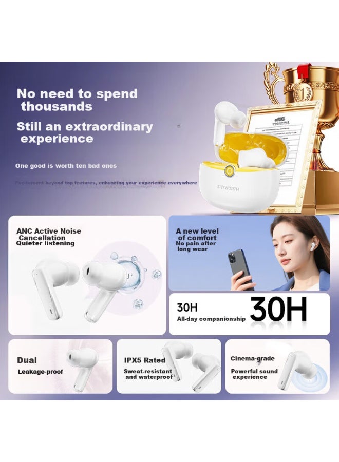 Skyworth T5 Lite Bluetooth In-ear Active Noise Cancelling Wireless Earbuds Latest Sports Running Headphones Long Battery Life Call Noise Reduction - Image 1