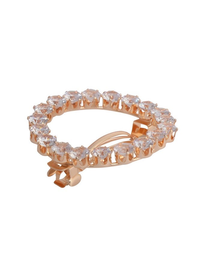 ACCESSHER Ethnic Rose Gold - Toned American Diamond Stone Studded Handcrafted Delicate French Barrette/Hair Pin/Hair Clip For Women And Girls Pack Of 1 - Image 4