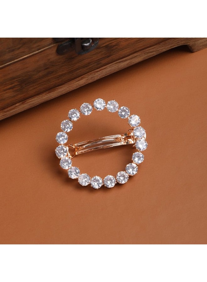 ACCESSHER Ethnic Rose Gold - Toned American Diamond Stone Studded Handcrafted Delicate French Barrette/Hair Pin/Hair Clip For Women And Girls Pack Of 1 - Image 3