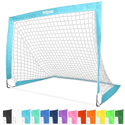 GoSports Team Tone 4 ft x 3 ft Portable Soccer Goal for Kids Pop Up Net for Backyard Light Blue - Image 1