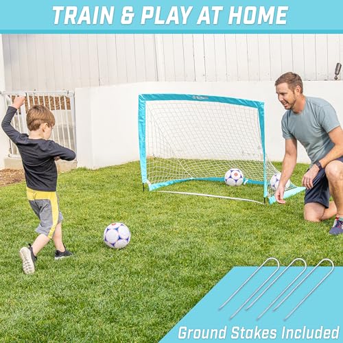 GoSports Team Tone 4 ft x 3 ft Portable Soccer Goal for Kids Pop Up Net for Backyard Light Blue - Image 3